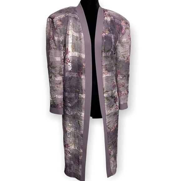 R&M Richards Purple Floral Duster One Size Chic Semi Sheer Purple Long Sleeve - Picture 1 of 7